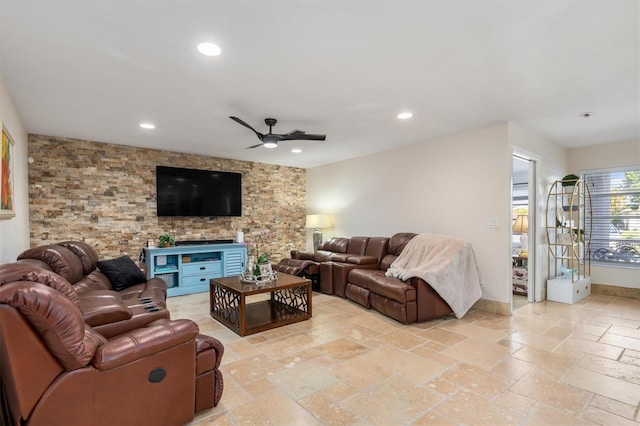 123 Annapolis Ln, Rotonda West, FL 33947 - living room with a ceiling fan, recessed lighting, and stone tile floors