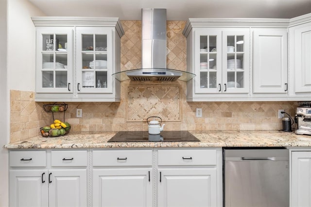 123 Annapolis Ln, Rotonda West, FL 33947 - kitchen featuring wall chimney range hood, stainless steel dishwasher, black electric cooktop, and backsplash