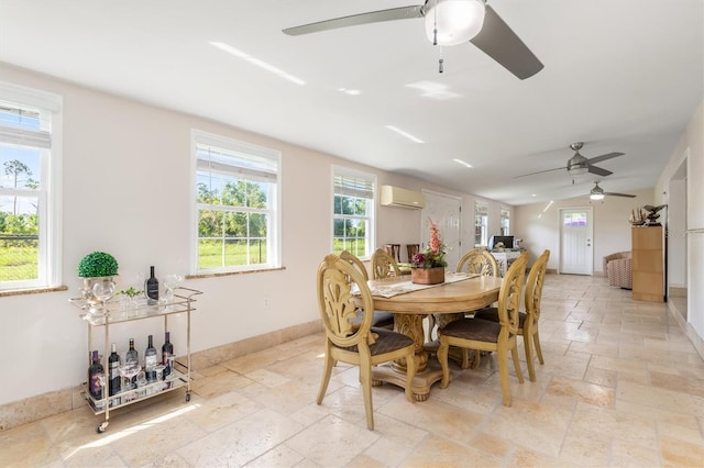 123 Annapolis Ln, Rotonda West, FL 33947 - dining room with stone tile flooring, ceiling fan, and a wall unit AC