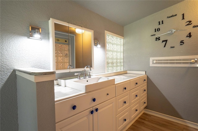 10724 SW Park Ave, Arcadia, FL 34269 - bathroom featuring wood finished floors, vanity, and a textured wall