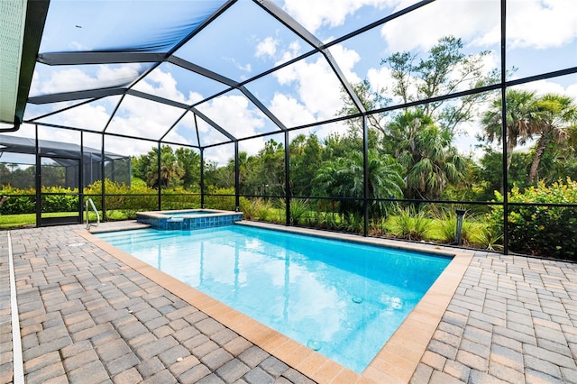 14684 Cherry Blossom Way, Punta Gorda, FL 33955 - view of swimming pool featuring a pool with connected hot tub, a patio area, and a lanai