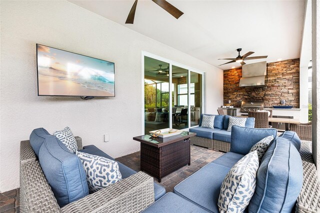 14684 Cherry Blossom Way, Punta Gorda, FL 33955 - view of patio featuring a ceiling fan, an outdoor living space, and exterior kitchen