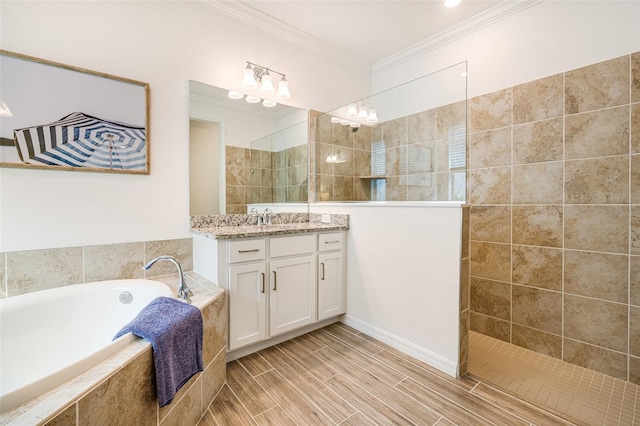 14684 Cherry Blossom Way, Punta Gorda, FL 33955 - bathroom featuring vanity, ornamental molding, a bath, and walk in shower
