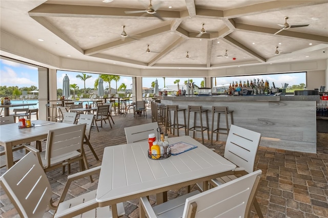 14684 Cherry Blossom Way, Punta Gorda, FL 33955 - dining space featuring ceiling fan, plenty of natural light, recessed lighting, and beam ceiling