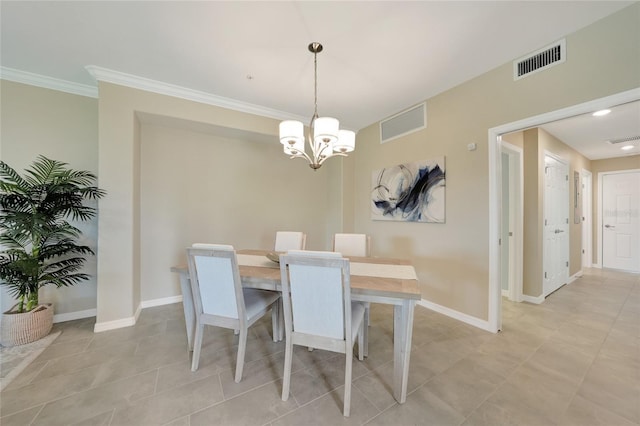 12425 Ghiberti Cir Unit 101, Venice, FL 34293 - dining space featuring a chandelier, crown molding, recessed lighting, and light tile patterned floors