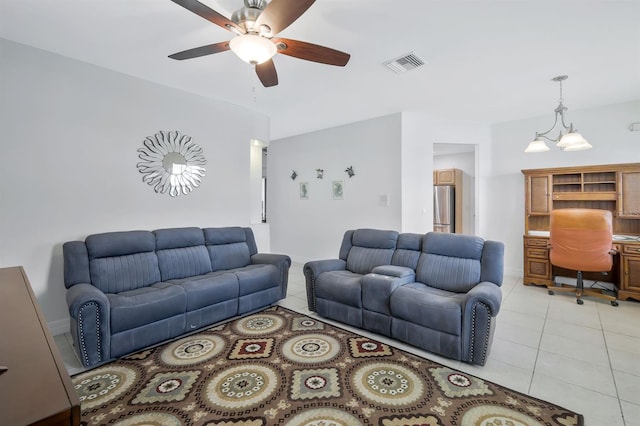 3116 SW 16th Pl, Cape Coral, FL 33914 - living room featuring a ceiling fan, light tile patterned flooring, and an office area