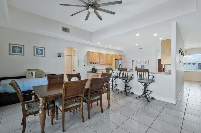 3116 SW 16th Pl, Cape Coral, FL 33914 - dining area with a ceiling fan, light tile patterned floors, and recessed lighting