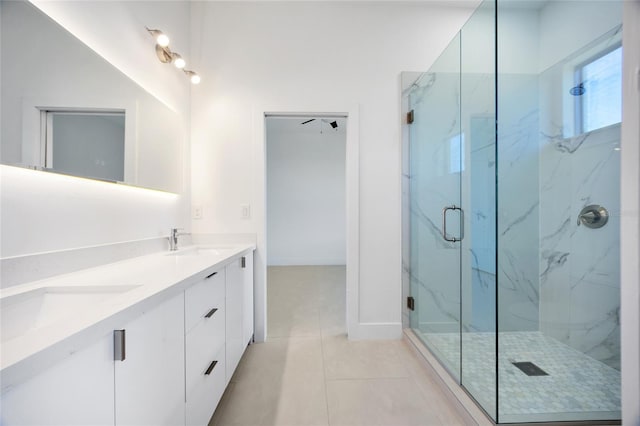 16322 Nogales Ct, Punta Gorda, FL 33955 - full bath with a marble finish shower, double vanity, and tile patterned floors
