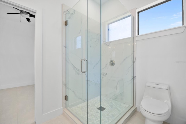 16322 Nogales Ct, Punta Gorda, FL 33955 - bathroom featuring a marble finish shower and ceiling fan