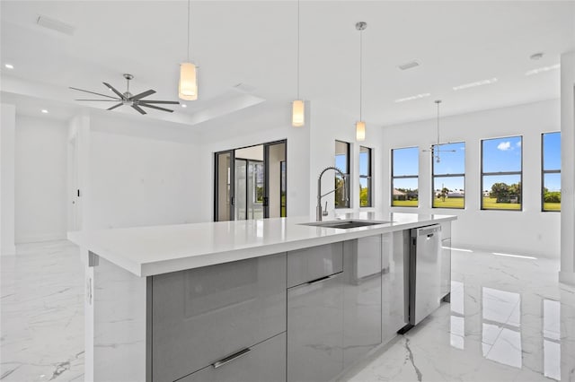 16506 Cape Horn Blvd, Punta Gorda, FL 33955 - kitchen featuring modern cabinets, light marble finish floors, open floor plan, and recessed lighting