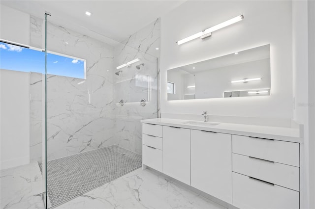 16506 Cape Horn Blvd, Punta Gorda, FL 33955 - full bathroom featuring vanity, marble tiled flooring, and a marble finish shower