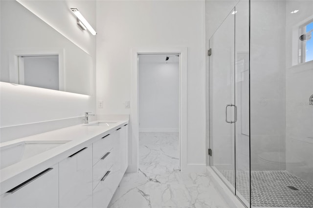 16506 Cape Horn Blvd, Punta Gorda, FL 33955 - full bathroom featuring marble finish flooring, a shower stall, and double vanity