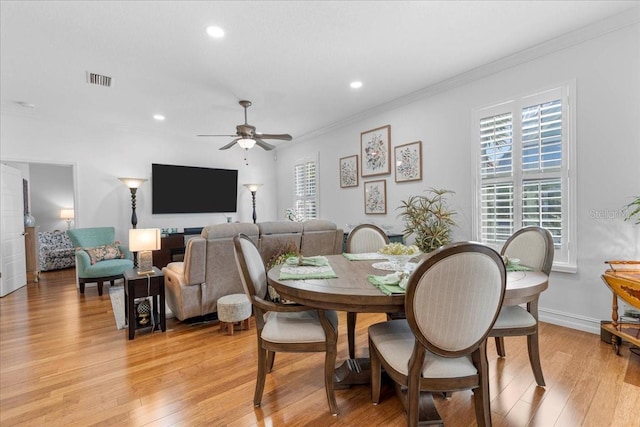 233 Durrance St, Punta Gorda, FL 33950 - dining space featuring light wood-type flooring, ceiling fan, crown molding, and recessed lighting