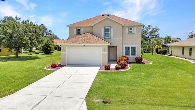 200 Valdiva St, Punta Gorda, FL 33983 - view of front facade with stucco siding, a garage, driveway, roof with shingles, and a front lawn