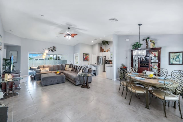 4321 NW 34th Ln, Cape Coral, FL 33993 - living area featuring ceiling fan, high vaulted ceiling, and recessed lighting