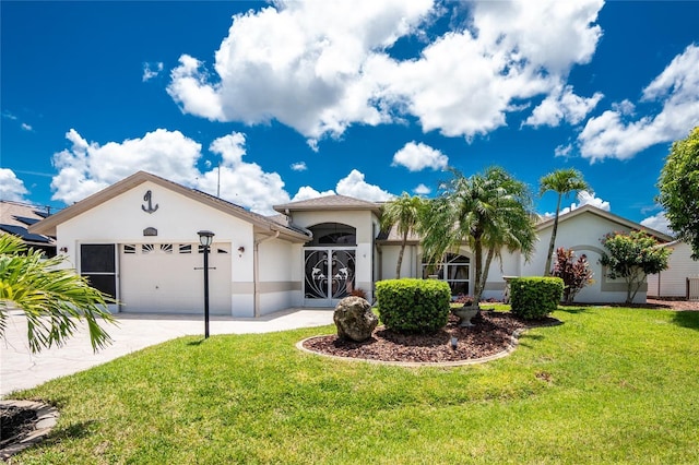 4142 Reif Ct, Port Charlotte, FL 33981 - ranch-style house with stucco siding, a garage, a front yard, and concrete driveway