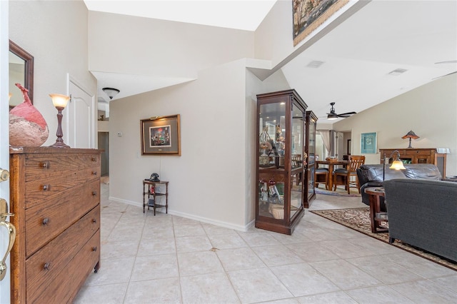 4142 Reif Ct, Port Charlotte, FL 33981 - entrance foyer with a ceiling fan, light tile patterned floors, and high vaulted ceiling