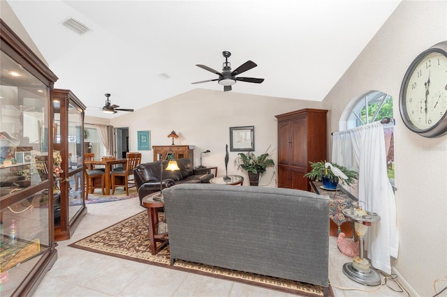 4142 Reif Ct, Port Charlotte, FL 33981 - living area with ceiling fan, lofted ceiling, and light tile patterned flooring