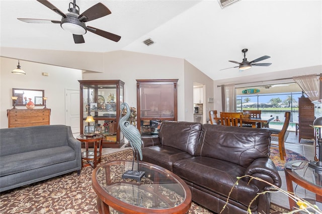 4142 Reif Ct, Port Charlotte, FL 33981 - living room with ceiling fan and vaulted ceiling