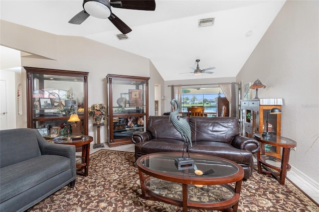4142 Reif Ct, Port Charlotte, FL 33981 - living room featuring ceiling fan and vaulted ceiling