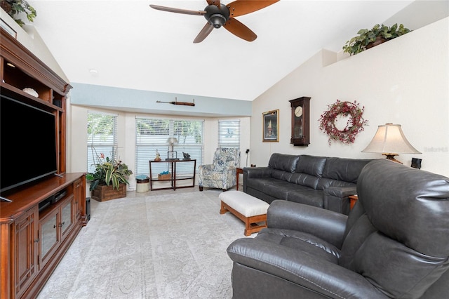 4142 Reif Ct, Port Charlotte, FL 33981 - living room featuring ceiling fan, plenty of natural light, light colored carpet, and high vaulted ceiling