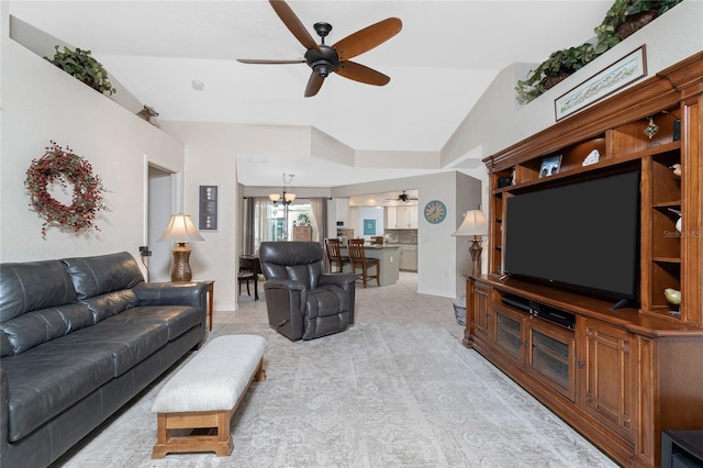 4142 Reif Ct, Port Charlotte, FL 33981 - living room with ceiling fan, a chandelier, and high vaulted ceiling