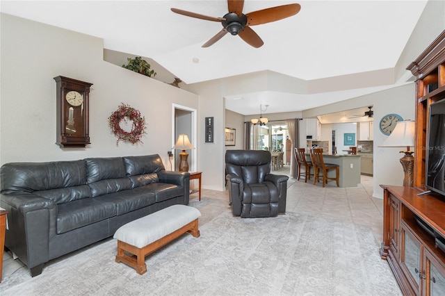 4142 Reif Ct, Port Charlotte, FL 33981 - living area featuring ceiling fan, a chandelier, lofted ceiling, and light tile patterned floors