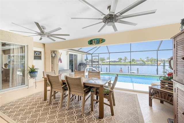 4142 Reif Ct, Port Charlotte, FL 33981 - sunroom featuring ceiling fan, a swimming pool, and healthy amount of natural light