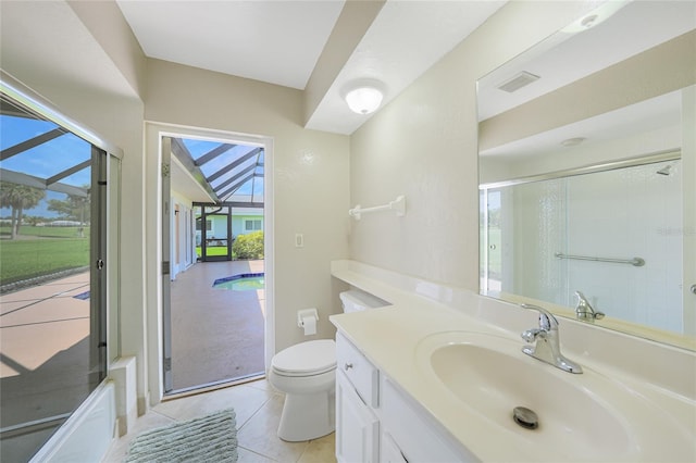 1915 Pebble Beach Ct, Venice, FL 34293 - bathroom featuring vanity, a shower with shower door, and tile patterned flooring