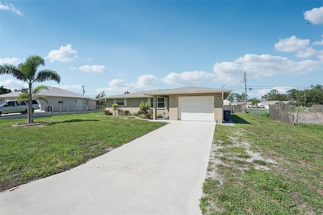 1107 Seneca Rd, Venice, FL 34293 - ranch-style house with a garage, concrete driveway, and stucco siding