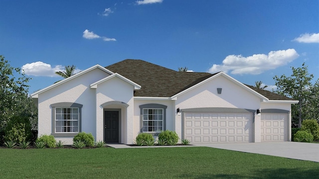 5069 SW 116th Pl, Ocala, FL 34476 - view of front of home featuring a garage, a front yard, concrete driveway, a shingled roof, and stucco siding