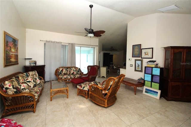 39 Norman St, Port Charlotte, FL 33954 - living room with vaulted ceiling, ceiling fan, and tile patterned flooring