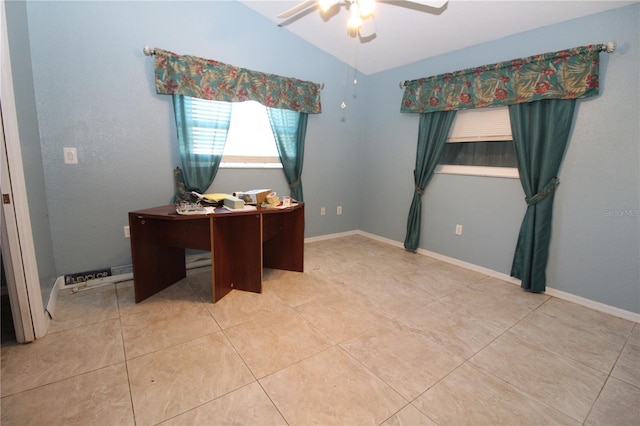 39 Norman St, Port Charlotte, FL 33954 - home office with ceiling fan, lofted ceiling, and tile patterned floors