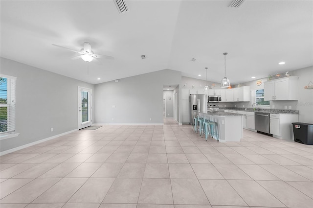 12112 Helios Ave, Port Charlotte, FL 33981 - kitchen featuring appliances with stainless steel finishes, open floor plan, plenty of natural light, vaulted ceiling, and recessed lighting