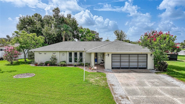 475 Whippoorwill Dr, Venice, FL 34293 - ranch-style home with a garage, stucco siding, a front yard, and driveway