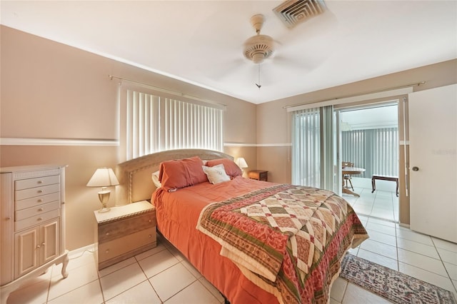 475 Whippoorwill Dr, Venice, FL 34293 - bedroom featuring access to outside, light tile patterned flooring, and a ceiling fan