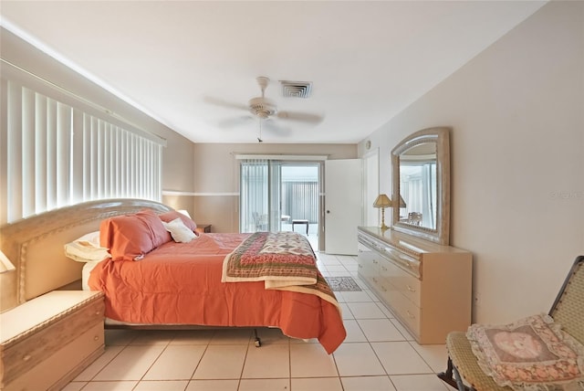 475 Whippoorwill Dr, Venice, FL 34293 - bedroom with access to exterior, light tile patterned flooring, and ceiling fan