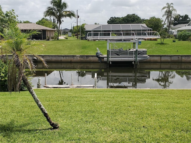 2220 Broad Ranch Dr, Port Charlotte, FL 33948 - dock area with a water view, a yard, and boat lift