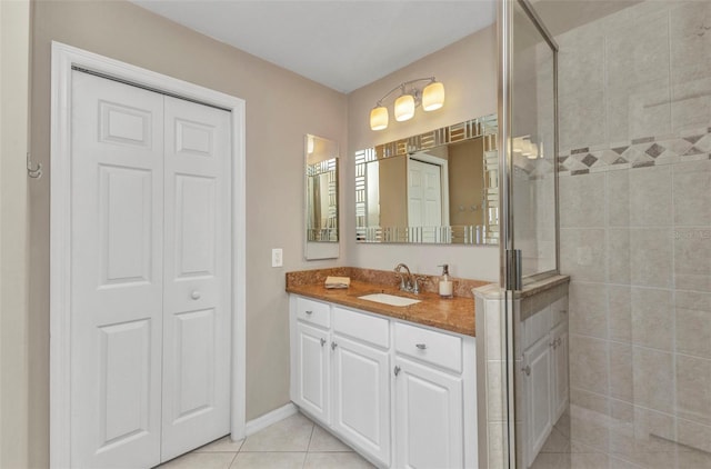 900 E Marion Ave Unit 1403, Punta Gorda, FL 33950 - bathroom featuring vanity, tile patterned flooring, a closet, and tiled shower