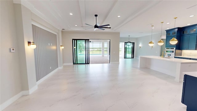 2073 Treasure Ln, Punta Gorda, FL 33982 - unfurnished living room featuring a ceiling fan, recessed lighting, and light marble finish flooring