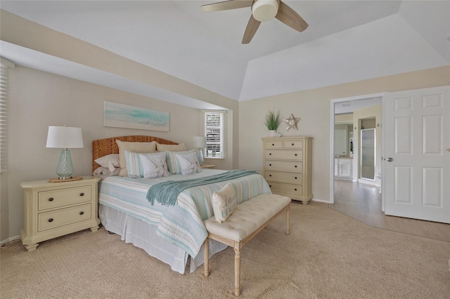 2474 Rio De Janeiro Ave, Punta Gorda, FL 33983 - bedroom with light carpet, vaulted ceiling, and a ceiling fan