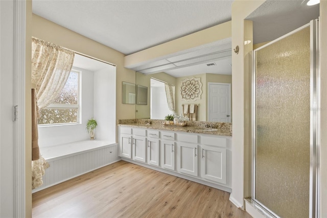 2474 Rio De Janeiro Ave, Punta Gorda, FL 33983 - full bath with a shower stall, wood finished floors, double vanity, and a garden tub