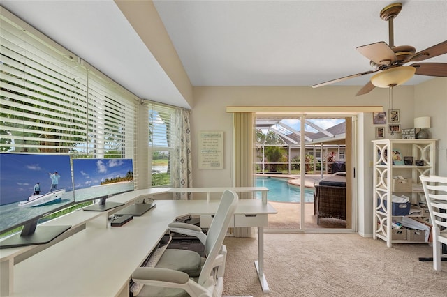 2474 Rio De Janeiro Ave, Punta Gorda, FL 33983 - carpeted office space with a ceiling fan and vaulted ceiling
