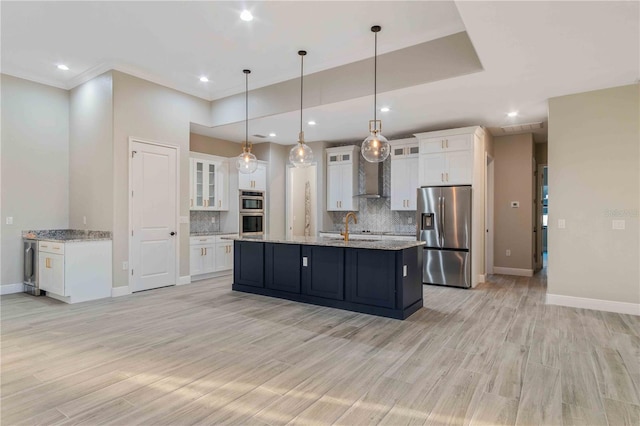 4026 Vasco St, Punta Gorda, FL 33950 - kitchen with appliances with stainless steel finishes, tasteful backsplash, white cabinets, recessed lighting, and crown molding