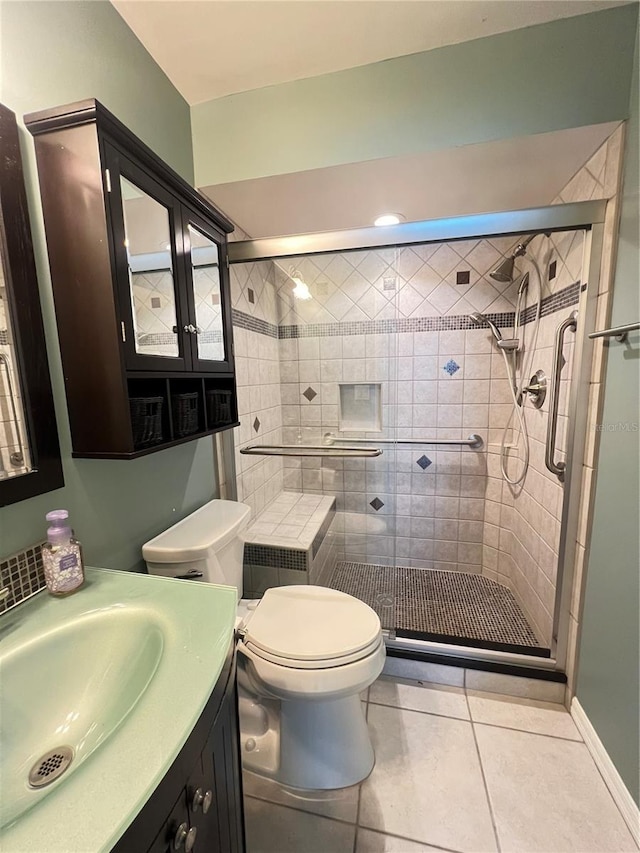 25225 Rampart Blvd Unit 502, Punta Gorda, FL 33983 - bathroom with vanity, tile patterned floors, and a stall shower