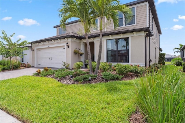 2596 Buckthorn Loop, North Port, FL 34289 - view of front of home with driveway, stucco siding, a garage, and a front lawn