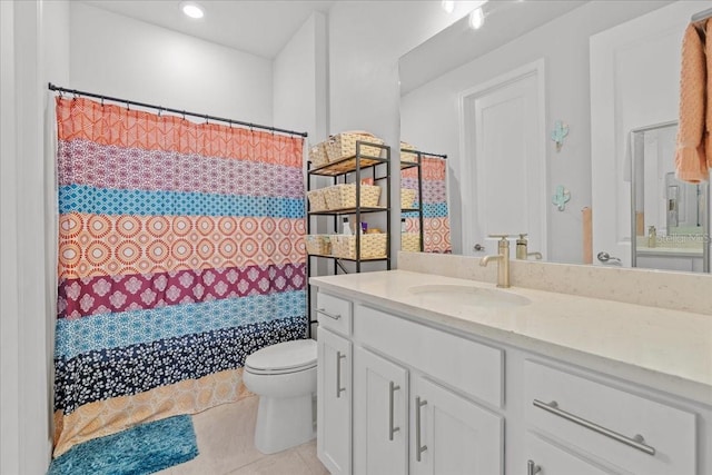 2596 Buckthorn Loop, North Port, FL 34289 - bathroom featuring vanity, tile patterned flooring, a shower with curtain, and recessed lighting