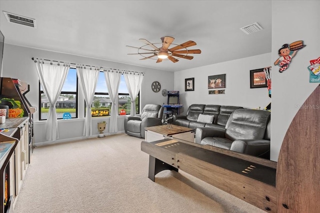 2596 Buckthorn Loop, North Port, FL 34289 - living room featuring light colored carpet and a ceiling fan