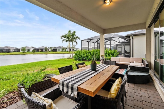 2596 Buckthorn Loop, North Port, FL 34289 - view of patio featuring a water view, an outdoor living space, a residential view, and a lanai