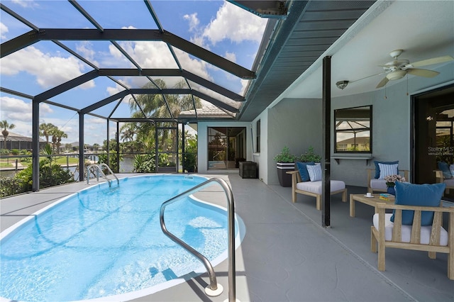1457 Sea Fan Dr, Punta Gorda, FL 33950 - outdoor pool with a ceiling fan, a patio area, and a lanai